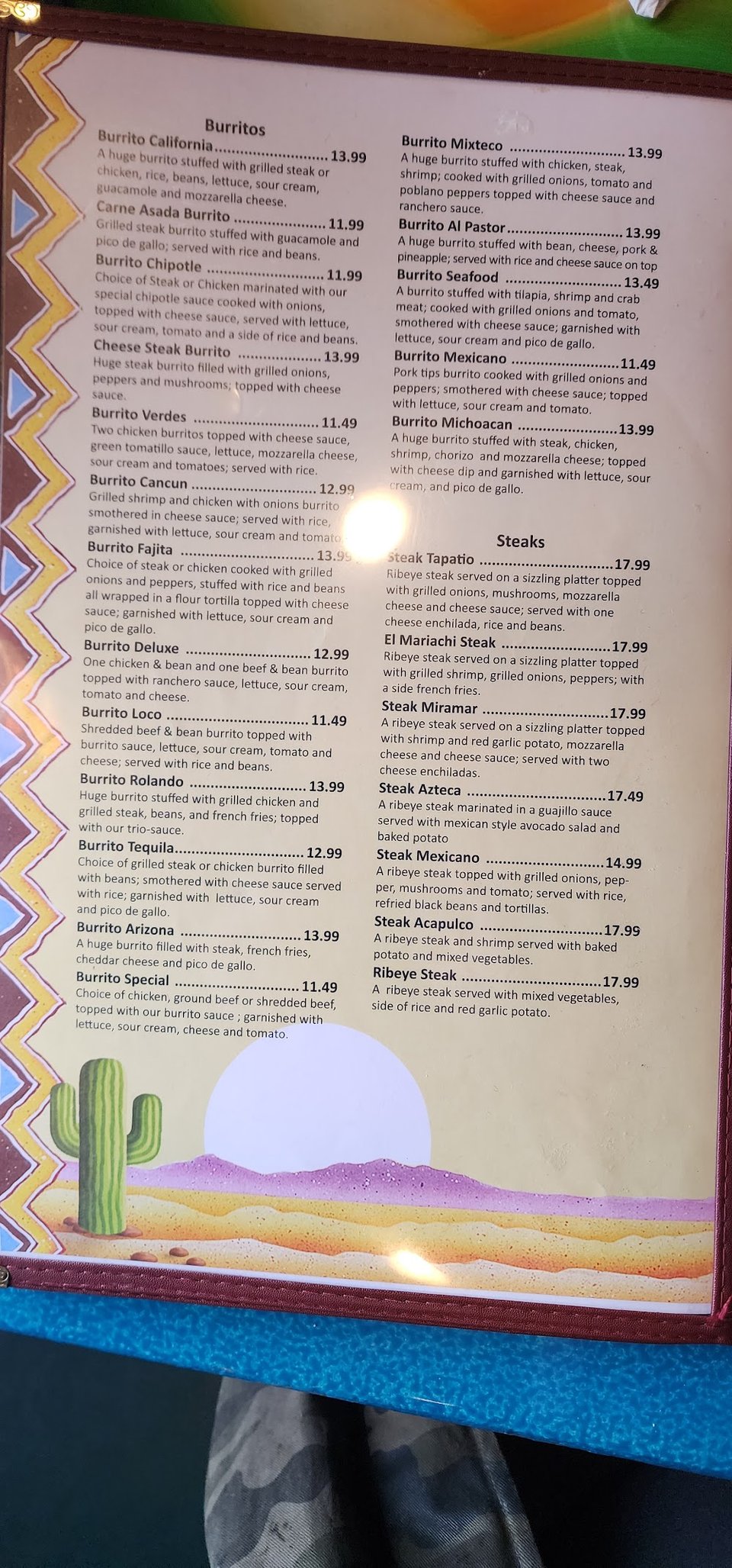 Menu page showing salads and à la carte dishes